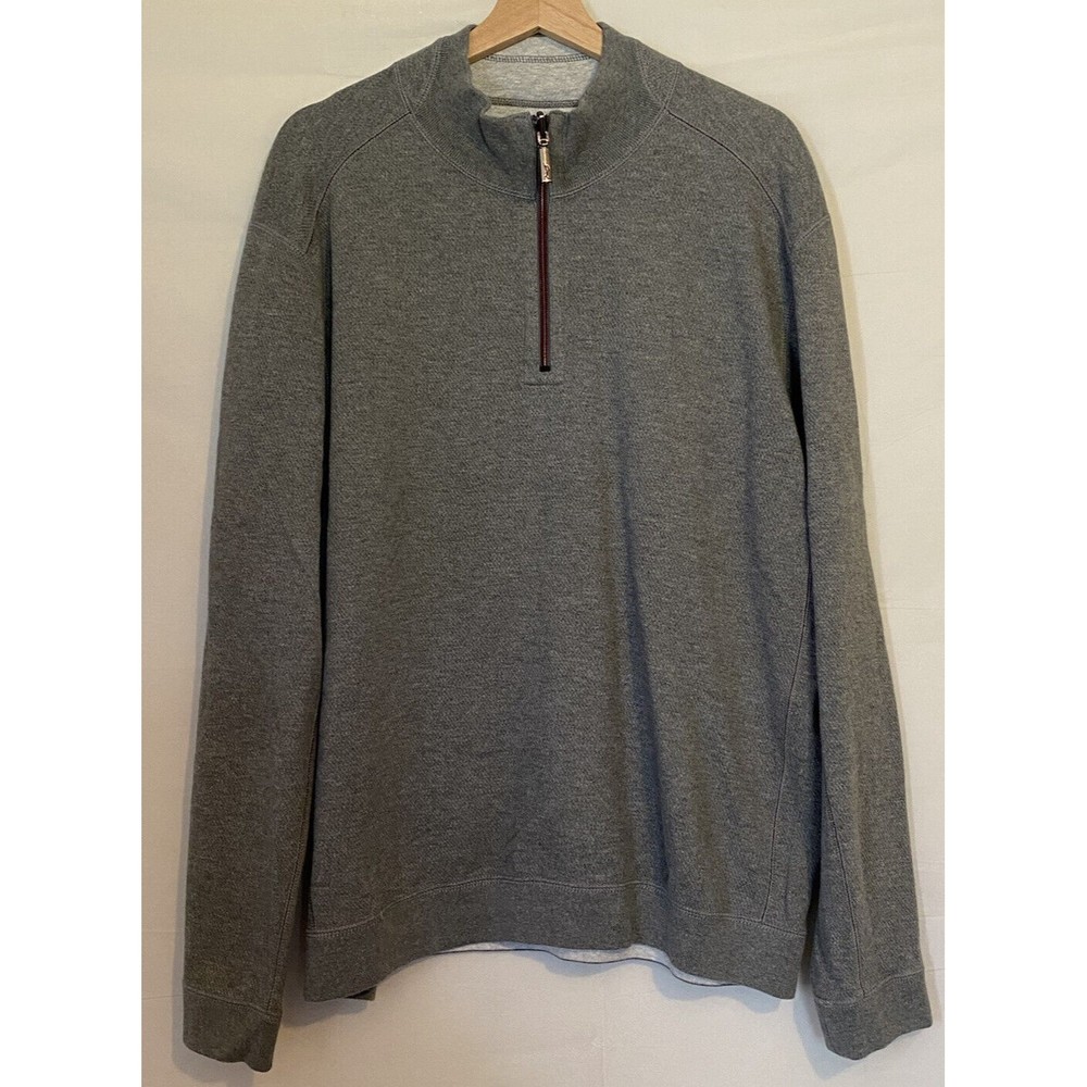 Tommy Bahama 1/4 Half Zip Sweater Mens Sz XL Gray Dark Gray Reversible